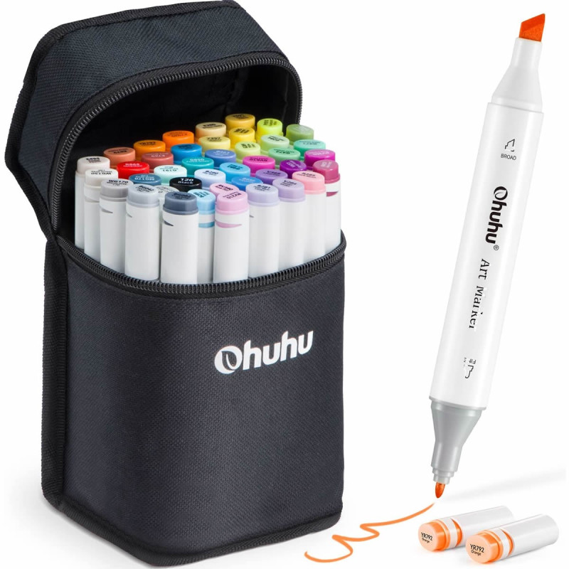 Ohuhu Oahu 40 Colors Dual Tips Alcohol Art Markers, Fine&Chisel